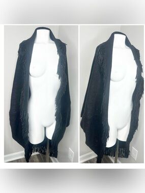Marvelush Black Fringe batwing  Women's cardigan Sweater- missy free size